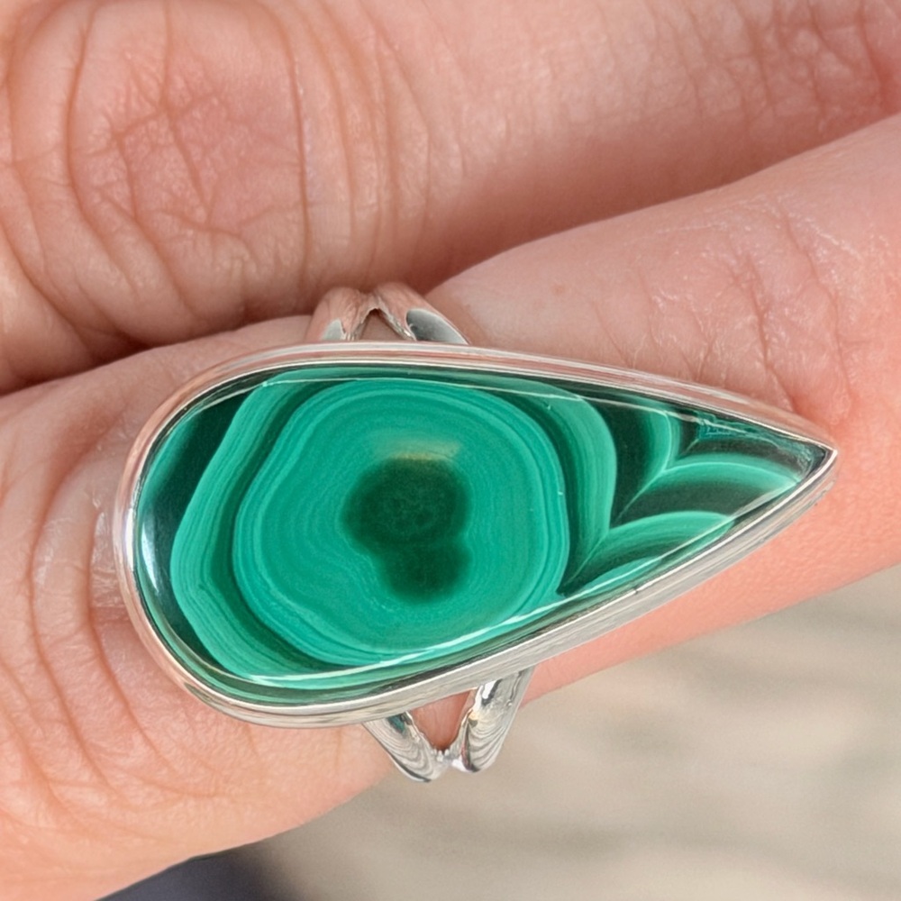 Teardrop Congo Malachite Ring Solid 925 Sterling … - image 3